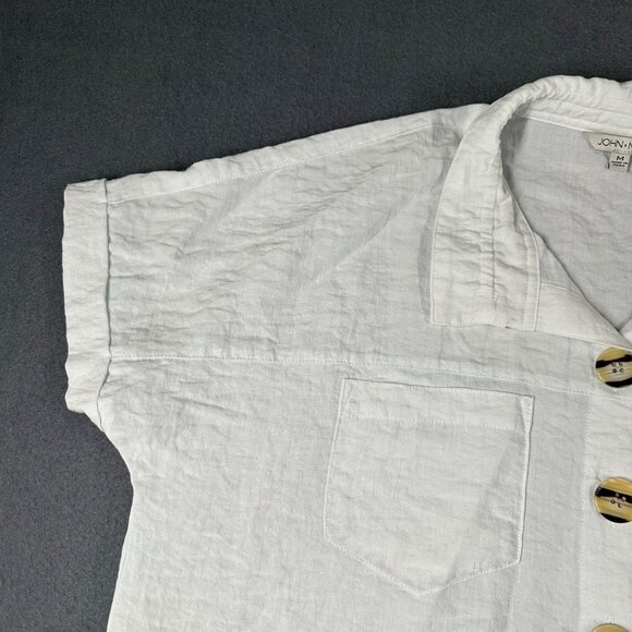 John Mark Womens M White Crinkle Cap Sleeve Button Front Lightweight Shirt Top - Picture 6 of 10